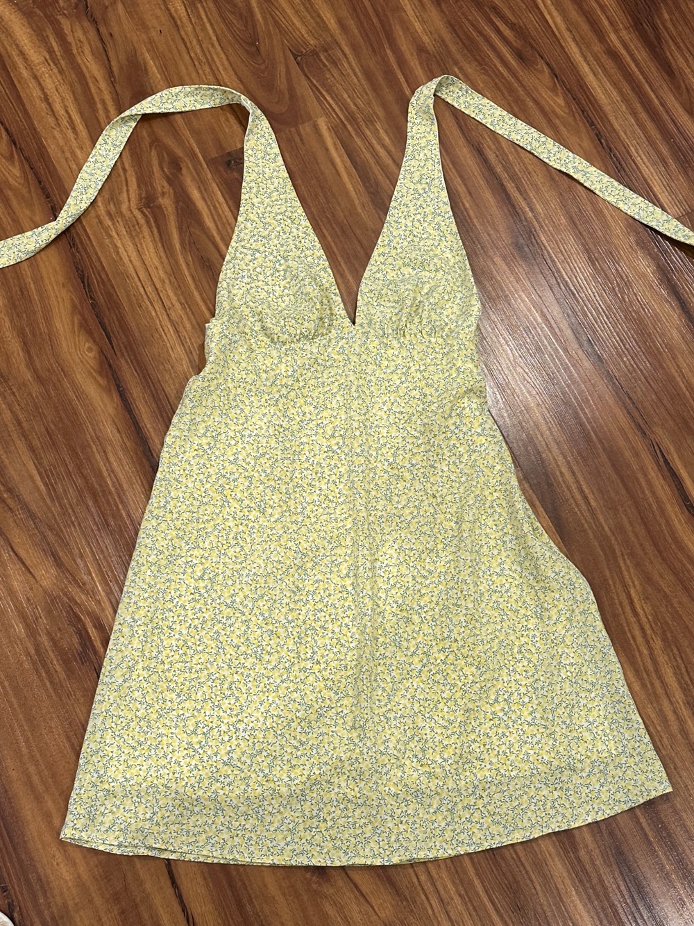 Yellow Floral Halter Mini Dress